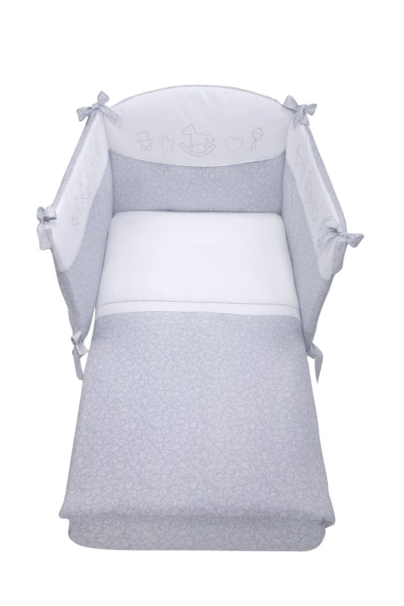 Coordinato balocchi piumone paracolpi sfilabile e federa grigio made in italy fantasy bimbi viareggio