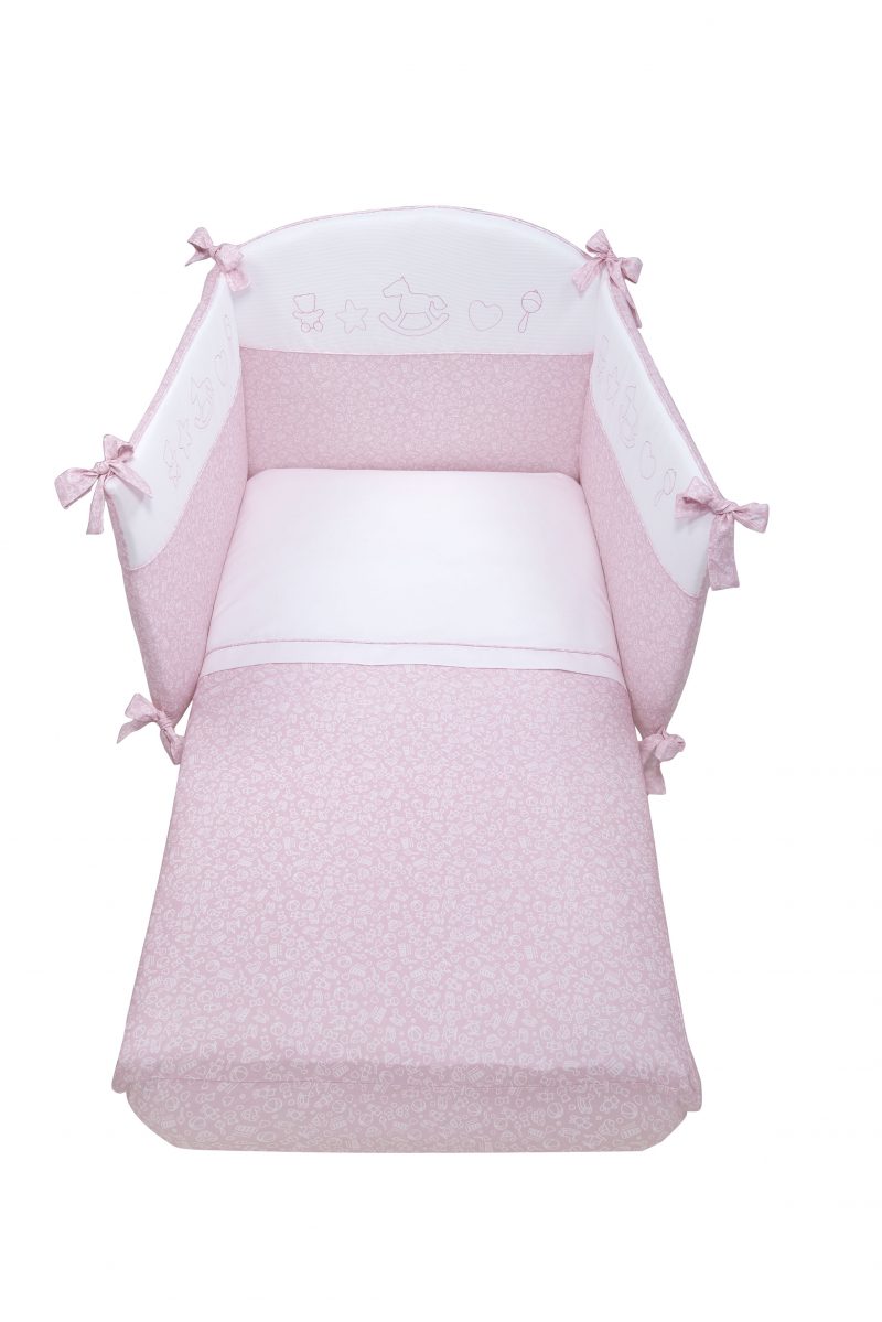 Coordinato balocchi piumone paracolpi sfilabile e federa rosa made in italy fantasy bimbi viareggio