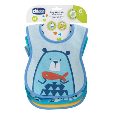 bavaglino pappa 3 pz azzurro plastificato chicco bimbi viareggio