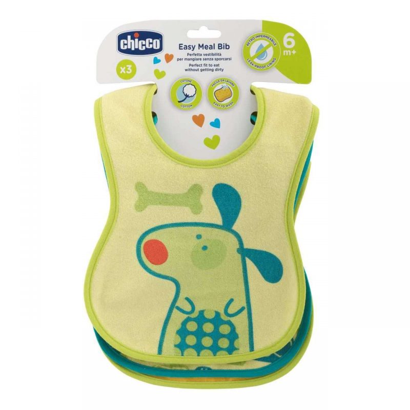 bavaglino pappa 3 pz plastificato verde chicco bimbi viareggio