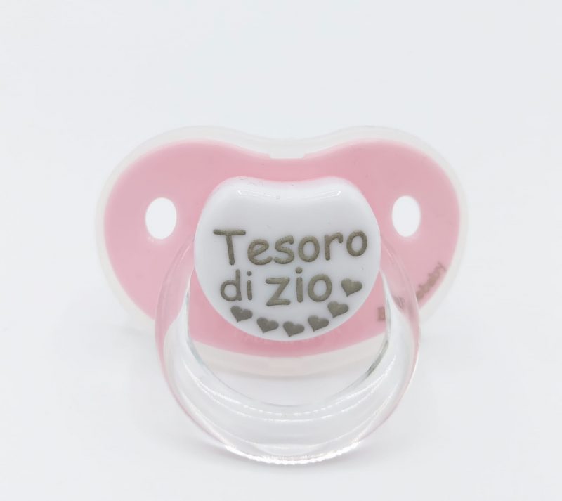 ciuccio con scritta tesoro di zio bimbi viareggio rosa