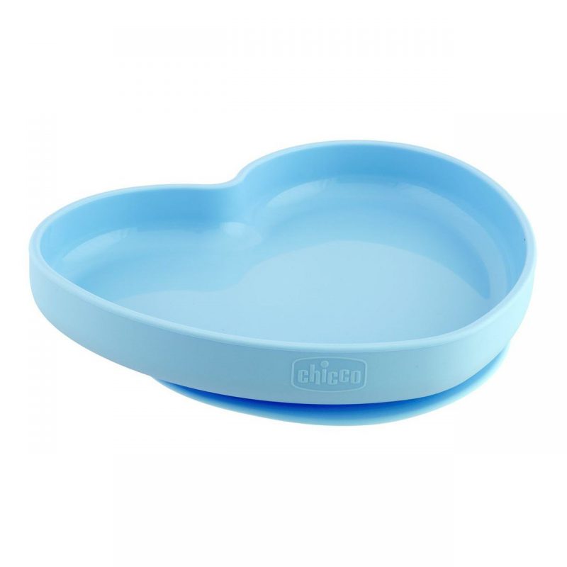 Piatto Cuore in Silicone con Ventosa svezzamento 9m+ chicco bimbi viareggio blue