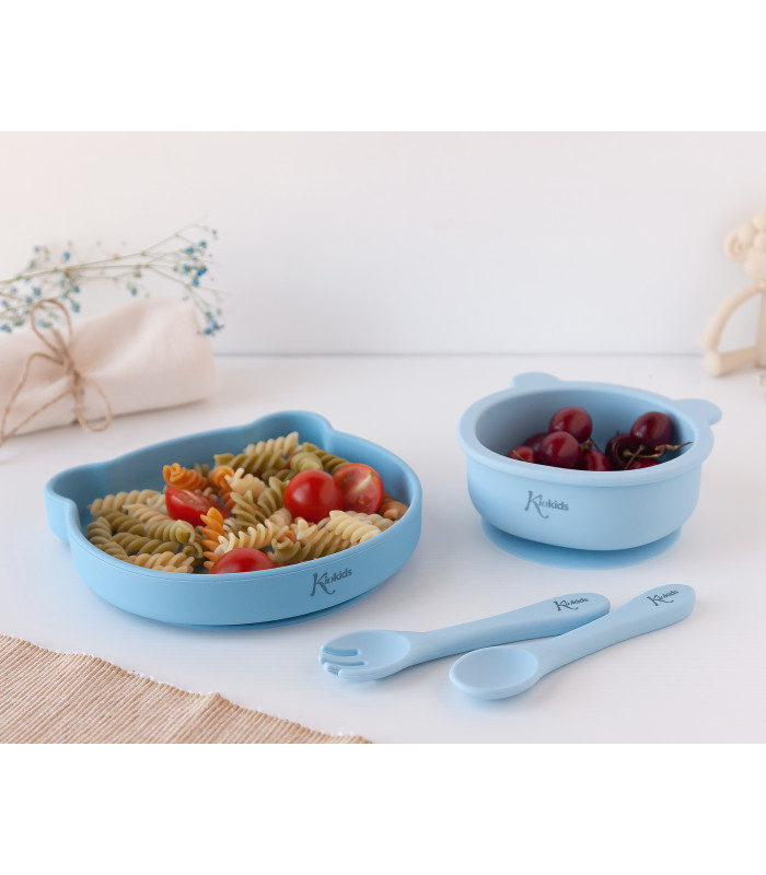 Acquista Piatto da pranzo in silicone sicuro per bambini Piatti per bambini  in cartone animato carino e simpatico Set di stoviglie per bambini con viso  sorridente Piatto per bambini retrò